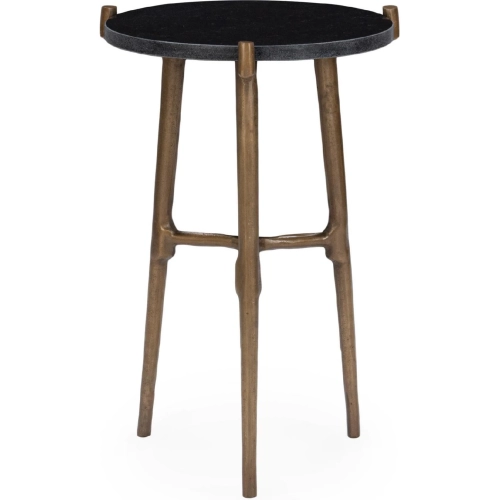 Halley Round End Table in Black Marble & Antique Gold Cast Aluminum
