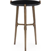 Halley Round End Table in Black Marble & Antique Gold Cast Aluminum