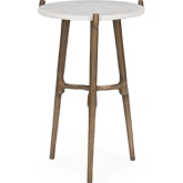 Halley Round End Table in White Marble & Antique Gold Cast Aluminum