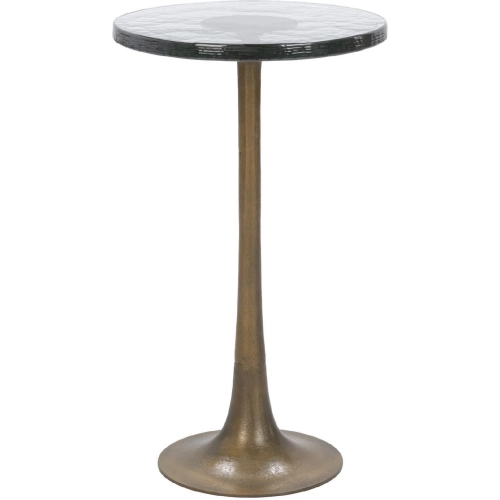 Fabiana Round Side End Table in Brass Cast Aluminum & Cast Glass