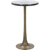 Fabiana Round Side End Table in Brass Cast Aluminum & Cast Glass