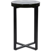Gallie Round Side End Table in Black Steel Metal & Cast Glass