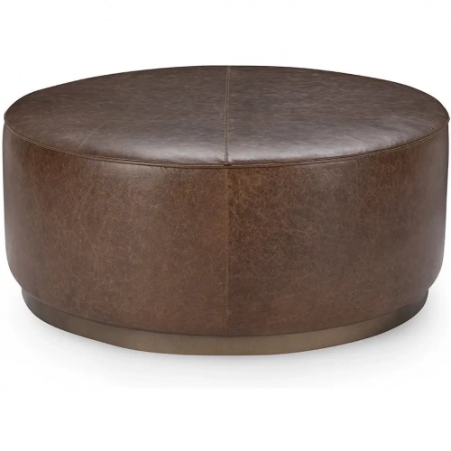 Clair Round Coffee Table in Dark Brown Top Grain Leather & Iron