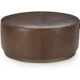 Clair Round Coffee Table in Dark Brown Top Grain Leather & Iron