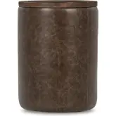 Andra Round End Table in Cocoa Brown Top Grain Leather & Wood