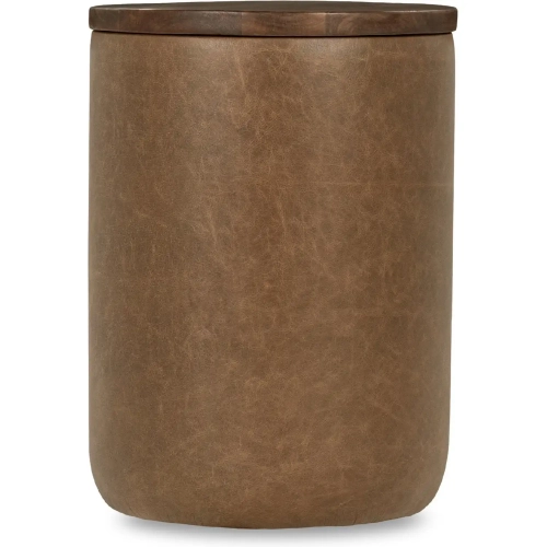 Andra Round End Table in Chestnut Brown Top Grain Leather & Wood