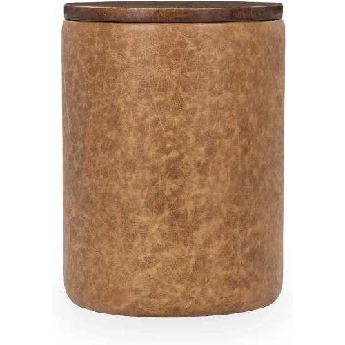 Andra Round End Table in Tan Brown Top Grain Leather & Wood