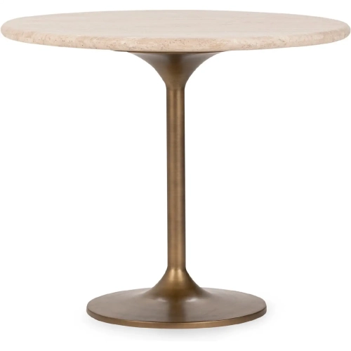 Malani 36" Round Dining Table in Travertine & Iron