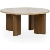 Idella Round Coffee Table in Travertine & Mango Wood