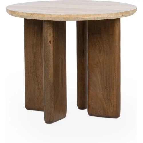 Idella Round End Table in Travertine & Mango Wood