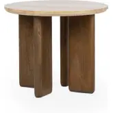 Idella Round End Table in Travertine & Mango Wood