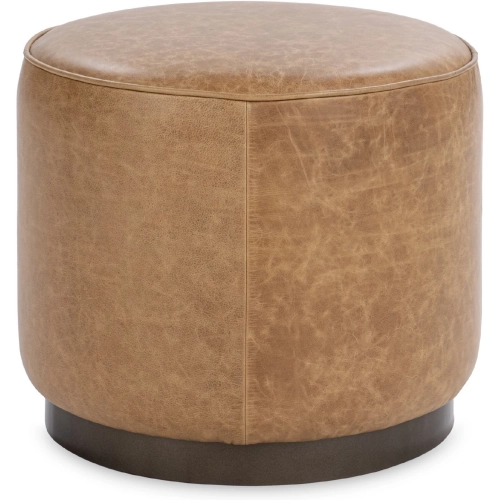 Clair Round Accent Stool in Chestnut Brown Top Grain Leather & Iron