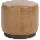 Clair Round Accent Stool in Chestnut Brown Top Grain Leather & Iron