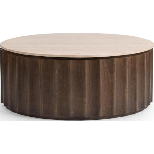 Baylee 44" Round Coffee Table in Roast Tan Marble & Brown Mango Wood
