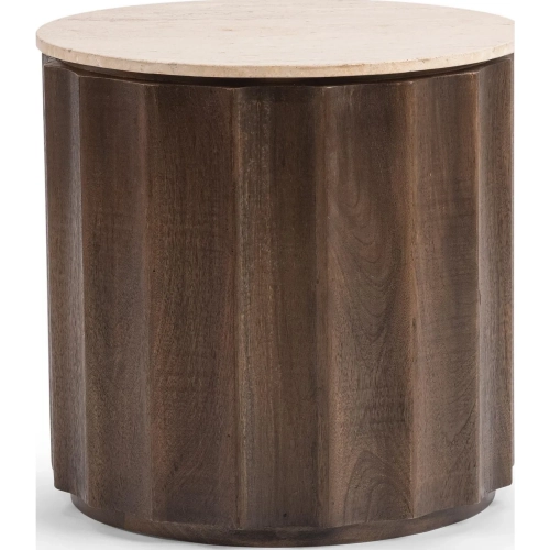 Baylee 22" Round End Table in Roast Tan Marble & Brown Mango Wood