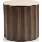 Baylee 22" Round End Table in Roast Tan Marble & Brown Mango Wood