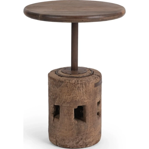 Amira 25"H Round Side Table in Reclaimed Wood & Salvaged Hardware