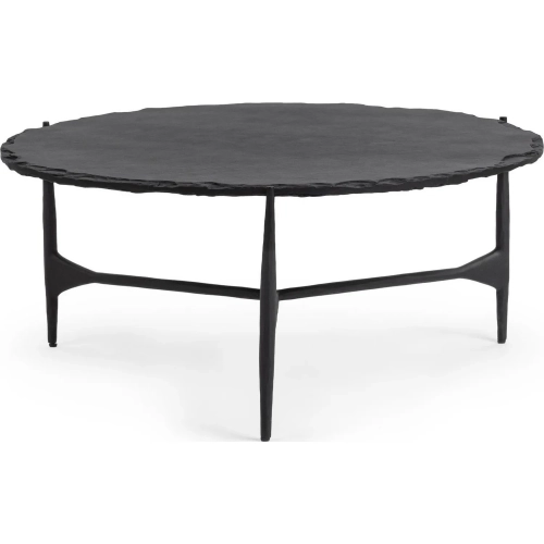 Luka 36" Round Coffee Table in Charcoal Forge Black Limestone & Iron