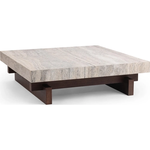 Alysa 54" Square Coffee Table in Riverstone Blend Travertine & Wood