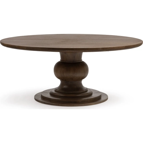 Hera 72" Round Pedestal Dining Table in Pecan Brown Mango Wood