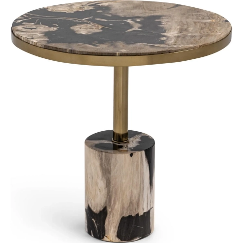 Jordyn 17.72" Round Side Table in Molten Husk Petrified Wood & Brass
