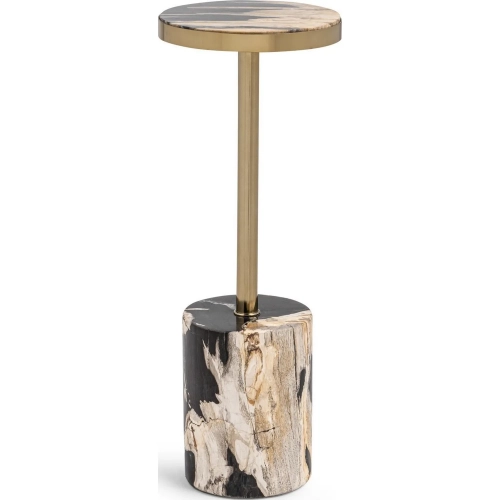 Jordyn 11.81" Round Large Side Table in Sepia Vein Petrified Wood & Steel