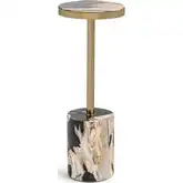 Jordyn 11.81" Round Large Side Table in Sepia Vein Petrified Wood & Steel