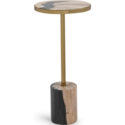 Jordyn 7.87" Round Large Side Table in Molten Husk Petrified Wood & Brass