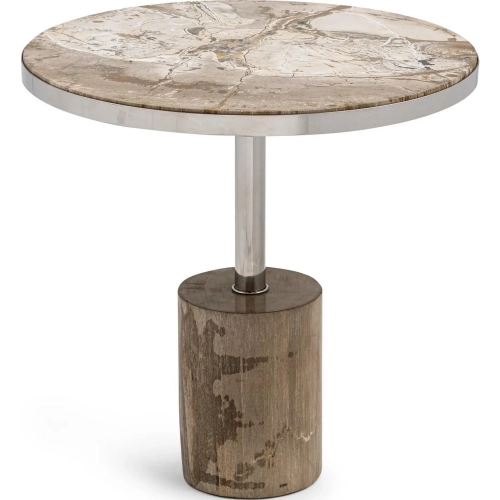 Jordyn 17.72" Round Large Side Table in Sepia Vein Petrified Wood & Steel