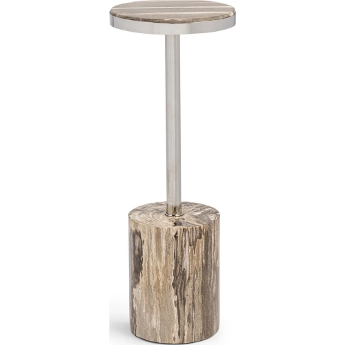 Jordyn 7.87" Round Large Side Table in Sepia Vein Petrified Wood & Steel