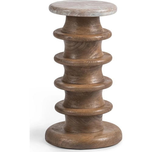 Alisa End Table in Sable Stone Marble & Mango Wood