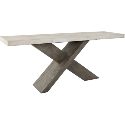 Durant Console Table in Distressed Gray Pine with Antique White Faux Concrete Laminate Top