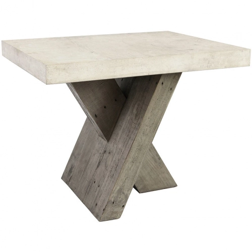 Durant End Table in Distressed Gray Pine with Antique White Faux Concrete Laminate Top
