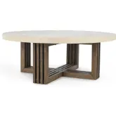 Aspen 47" Round Coffee Table in White Concrete Laminate & Reclaimed Pine