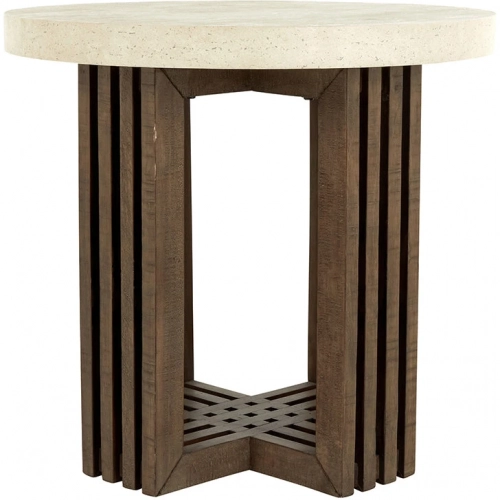 Aspen 26" Round End Table in White Concrete Laminate & Reclaimed Pine