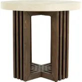 Aspen 26" Round End Table in White Concrete Laminate & Reclaimed Pine
