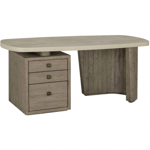 Angus 70" Desk in Distressed Gray Wood & Antique White Concrete Laminate
