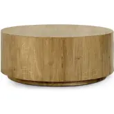 Layne Round Coffee Table with Casters in Light Brown Oak Veneer & Oak