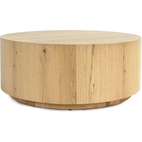Layne 42" Round Coffee Table in Natural Oak Veneer