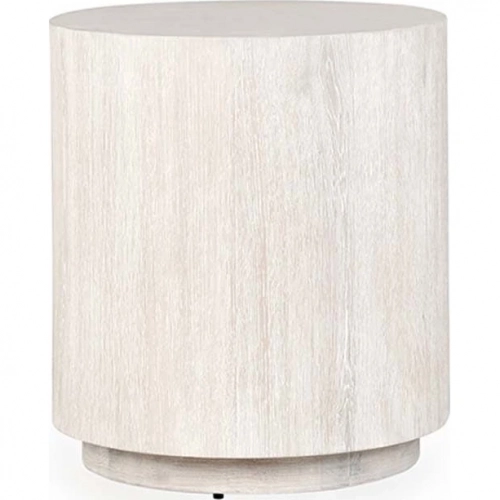 Layne 20" Round End Table in White Wash Oak Veneer & Oak