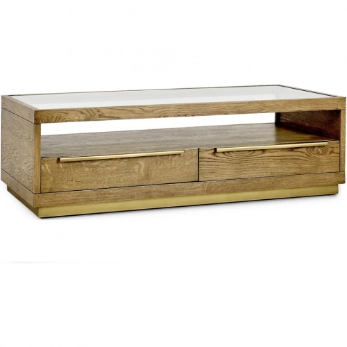 Fallbook 4 Drawer Coffee Table in Oak Veneer, Metal & Glass