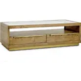Fallbook 4 Drawer Coffee Table in Oak Veneer, Metal & Glass