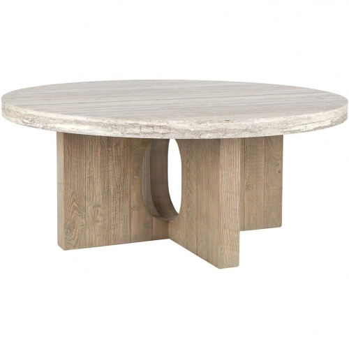 Talbot 42" Round Coffee Table in Concrete Laminate & Reclaimed Pine Pallet
