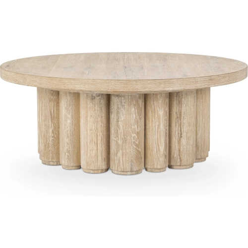 Tiber Round Coffee Table in White Wash Finish Wood