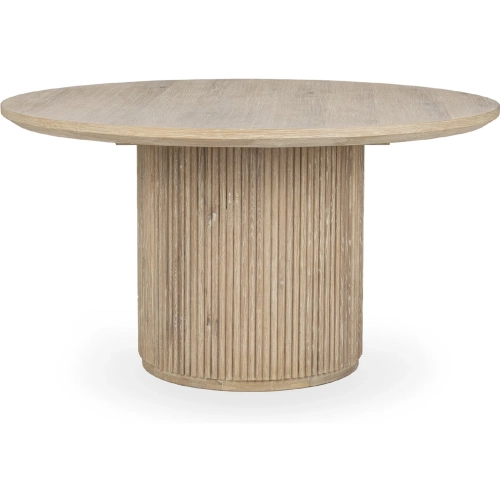 Vander 55" Round Pedestal Dining Table in Washed Cream Oak Veneer