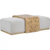 Kenan Ottoman Coffee Table in Creamy Ivory Off White Fabric & Burl Wood
