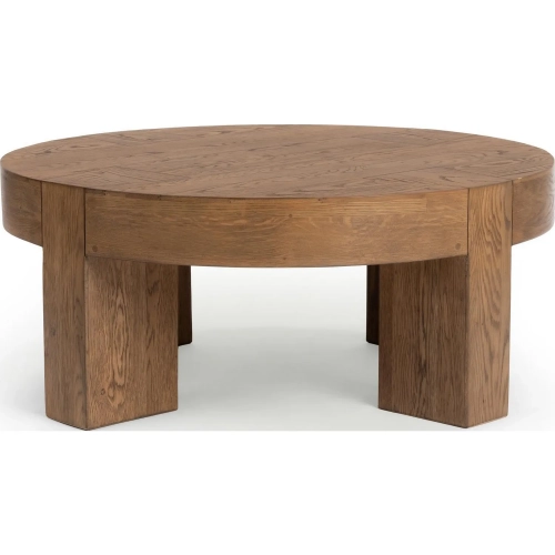 Bristol 44" Round Coffee Table in Cafe Brown Finish Reclaimed Oak