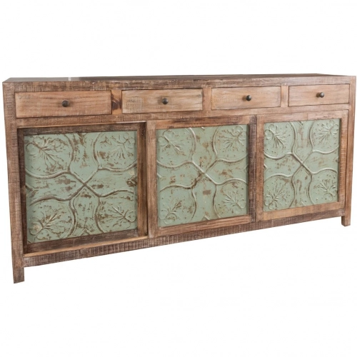 Ogden Sliding Door Buffet Sideboard Cabinet in Teal Metal & Wood