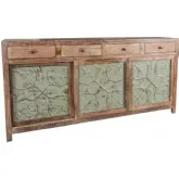 Ogden Sliding Door Buffet Sideboard Cabinet in Teal Metal & Wood