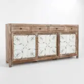 Ogden Sliding Door Buffet Sideboard Cabinet in White Metal & Wood